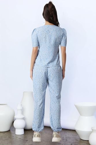 Image of POPWINGS Casual Printed Top and Joggers Set for Women || Stylish Summer Co-Ords Set for Women || Round-Neck Top and Joggers Combo Set for Women