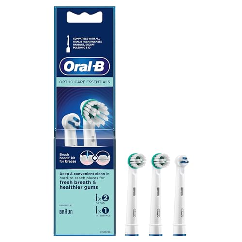 Oral-B Ortho Care Essentials Aufsteckbürsten für elektrische Zahnbürste, 3 Stück, für Zahnspangen, mit extra Interspace Aufsteckbürste