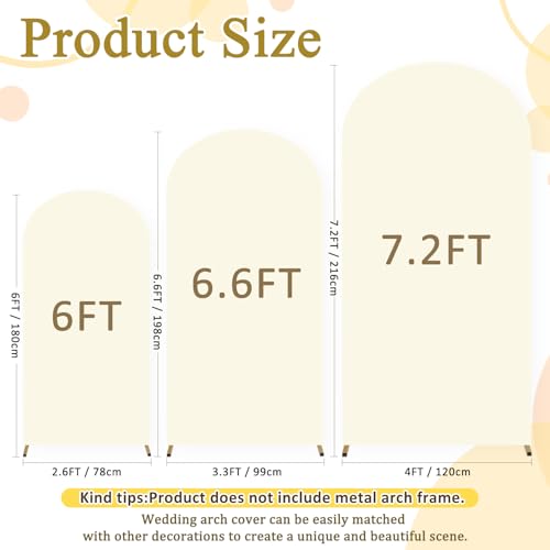 Image of Ivory Backdrop Arch Cover Set of 3 Chiara Arch Backdrop Cover 6FT 6.6FT 7.2FT Wedding Arch Stand Covers Spandex Covers for Arch Backdrops for Birthday Party Bridal Baby Shower Anniversary Decor