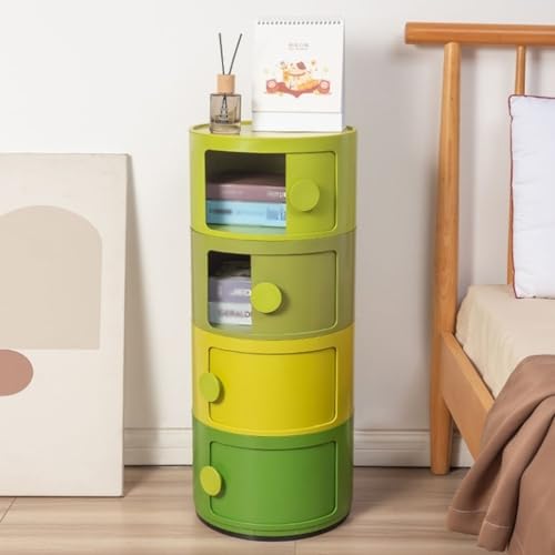 HJYBFA Mesitas de Noche Redondas Puertas correderas, mesita de Noche Estrecha, Almacenamiento para baño pequeño, Dormitorio, Sala de Estar (Verde, 4 Niveles)