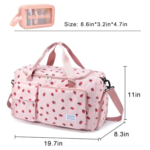 Image of BEULPTN Small Gym Bag For Women, Travel Duffle Bag Carry On Weekender Bag With Shoe Compartment, Strawberry#Pink, 28x50x21cm /11*19.6*8.2 Inch
