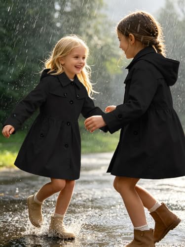 Image of Cromoncent Girl's Rain Jackets Waterproof Hoodie Trench Coat Cute Dress Coat Outerwear, 3-12 Years