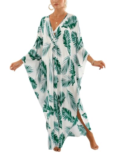 Image of IMAGEKOPE Women's Plus Size Animal Print V-Neck Batwing Kaftan Beach Dress Bathing Suit Cover-Up Loungewear