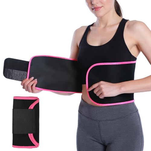 KFHENSOMR Waist Trainer Sweat Waist Band for Women and Men Spandex Sweat Band Stomach Waists Trimmer Belt Slimming Stomach Wrap for Lower Belly Fat Gym Workout Red