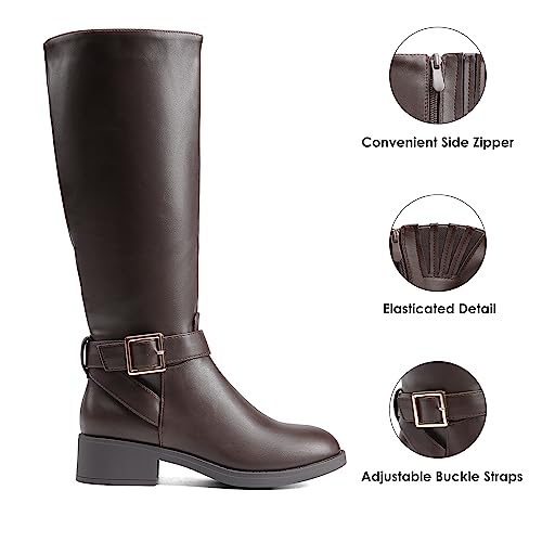 Image of DREAM PAIRS Women's Knee High Riding Boots Comfortable Low Chunky Heel Side Zipper Round Toe Casual Classic Ranching