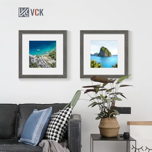 Image of VCK 12x12 Frame 5 Pack, Grey Wood, 8x8 Mat, Glass, for Picture Prints