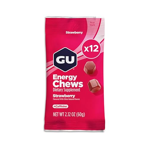 GU Energy Chews, Strawberry Energy Gummies with Electrolytes, Vegan, Gluten-Free,