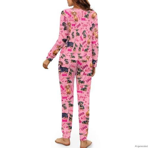 Image of Women's 2 Piece Printed Pajama Set Long Sleeve Sleepwear Set with Long Pants Casual Lounge Sets with Pocket