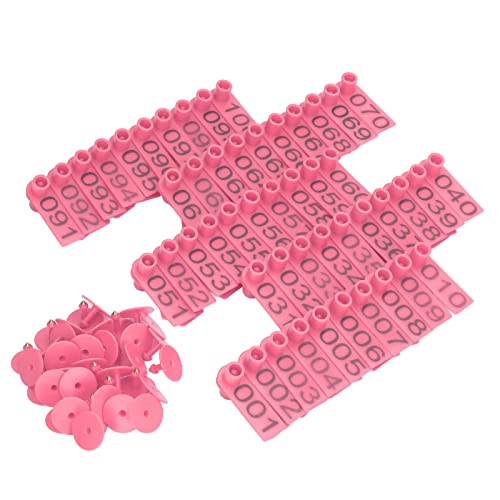 Gsycle 100 Sets Livestock Identification Tags, Lightweight PP Vibrant Numbered Ear Tags Accurate Ear Card for Goats Sheep Cattle Cows Pigs (Roseate)