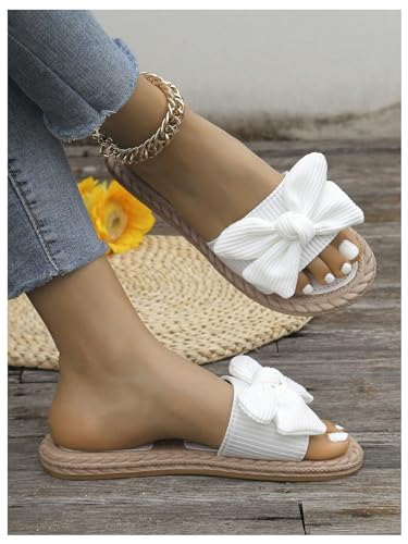 Image of GORGLITTER Women's Bow Flat Sandals Open Toe Slip On Slide Slipper Shoes | Sandals Women Comfortable, Dressy Sandal Women, Y2k Shoes, Dress Slippers for Women, Flats