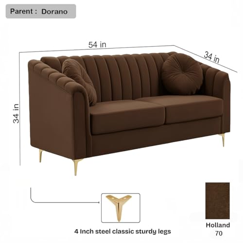Image of FURNY Dorano 2 Seater Fabric Sofa Set (Dark Brown) Premium Velvet Finish Durable & Comfortable Ideal for Living Room