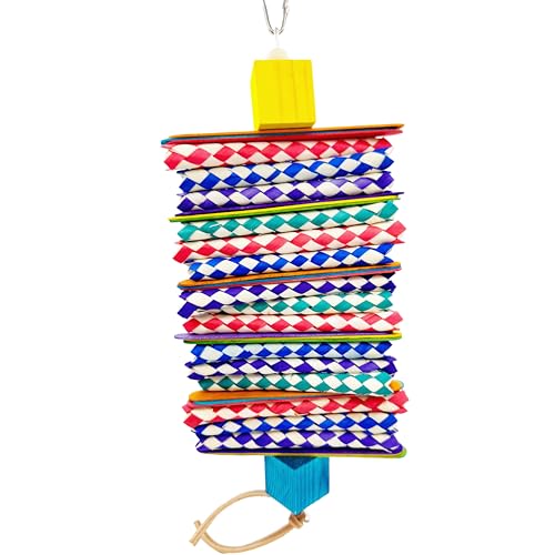 1168 Big Bamboo Shredder Bird Toy with Finger Traps, Wooden Slats, and Leather – Handcrafted by Impeckable Bird Toys – Great for Cockatoos, Macaws, Conures, and Large Parrots