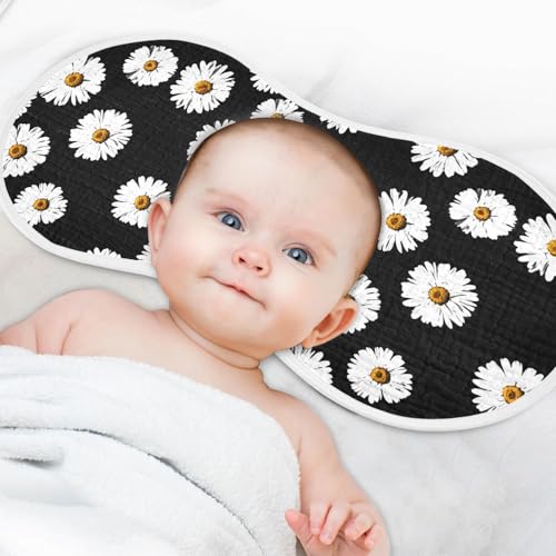 J JOYSAY Flower Daisy Dark Baby Burp Cloths for Boys Girls Large 22''x11'' Cotton 4 Layer Fabric Drool Cloths for Babies one sizex14
