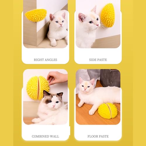 Image of Cat Self Groomer, Dog Cat Corner Groomer Durian Shape, Grooming Massage Brush Self Adhesive Wall Corner Scratcher Comb, ABS PVC Catnip Container Bright Corner Scratcher