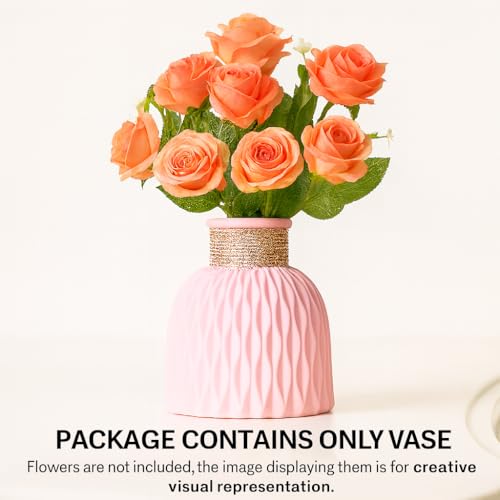Image of Plastic Pineapple Shape Decorative Vase with Jute Rope Top | Ceramic Look, Unbreakable Flower Pot for Centre Table, Balcony & Living Room Decor | Only Vase (No Flower) (Pink)