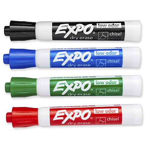 Expo 80074 Low-Odor Dry Erase Markers, Chisel Tip, Assorted Colors, 4-Count #TOP1