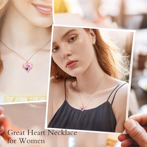 Birthday Gifts for Her Women Rose Gold Plated Mother Daughter Heart Pendant Necklace with 12 Months Mothers Day Gifts for Mom Birthstone Anniversarry Jewelry for Mom Wife Girlfriend2