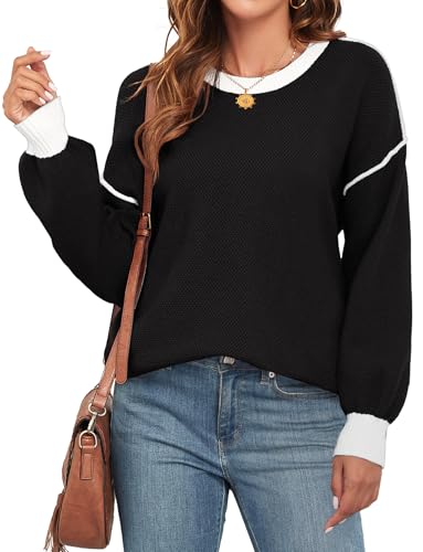 WEACZZY Women's 2025 Fall Fashion Crew Neck Long Sleeve Oversized Color Block Sweaters Ribbed Knit Side Slit Pullover Tops2