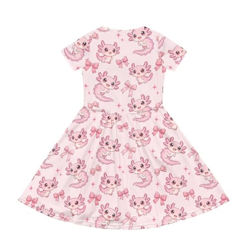 Image of Girls Dress with Pockets Basic Short Sleeve High Waist Swing Skater Dress School Party Dress for Kids