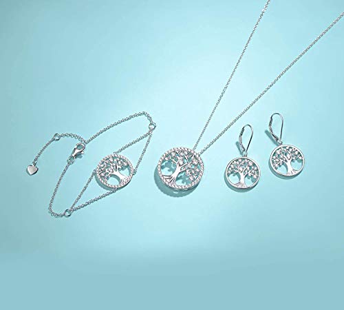 Agvana Sterling Silver Tree of Life Earrings for Women Cubic Zirconia CZ Family Tree Leverback Dangle Drop Earrings Anniversary Birthday Gifts for Women Women Grandma Wife Her 5