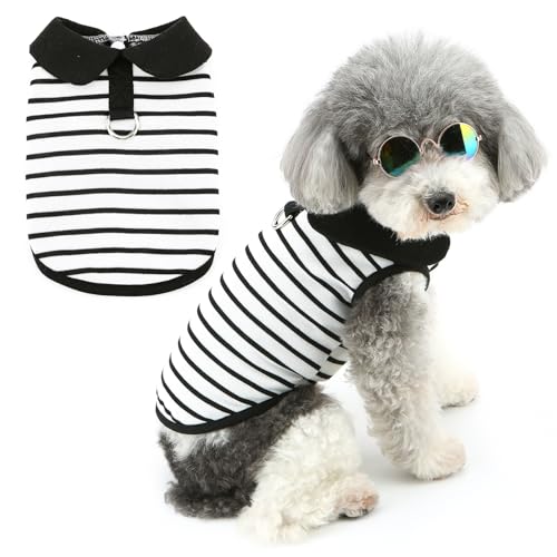 Zunea Striped Dog Shirts for Small Dogs Girl Boy Summer Puppy Clothes with Leash Ring Soft Breathable Basic T-Shirt Pet Dog Cat Sleeveless Vest Tank Top Doggie Chihuahua Toy Poodle Apparel S