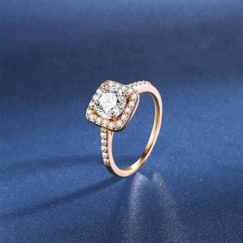 MDFUN Halo Ring 18K Yellow Gold Plated Cubic Zirconia Promise Engagement Promise Eternity Ring for Women Size 5-103