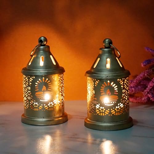 Purestory Set of 2 Iron Lantern and Candle Tealight Holder for Ho...