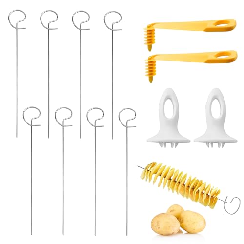 pilyero 12 Piezas Corta Patatas Espiral, Cortador Patatas Espiral, Cortador en Espiral para Patatas, Tornado de Patata, Potato Twister, Se Utiliza para Hacer Tartas de Papa en Espiral