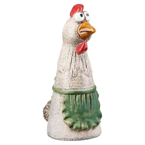 MF Dekorative Garten-Zaunfiguren Hühner, 2er-Set, 21 cm, Keramik-Figuren in Hellbraun mit Grün und Rot