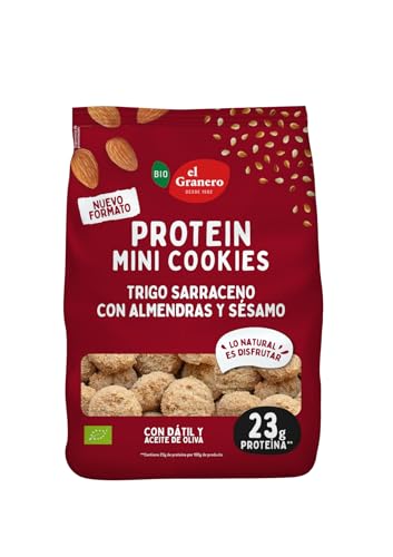 El Granero Integral - Mini Cookies Proteicas de Almendra y Sesamo BIO - 130 g - Alto Contenido en Proteínas - Fuente de Energía Natural - Aptas para Dietas Saludables