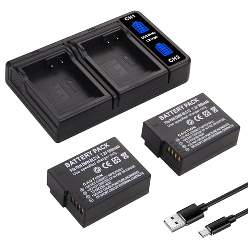 2-Pack DMW-BLC12 Battery USB-C Dual Charger for Panasonic