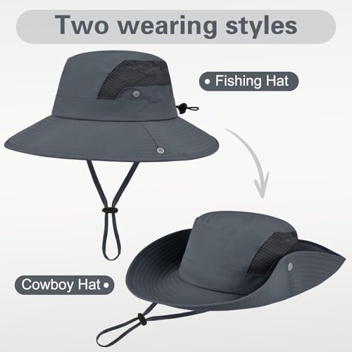 Sun Hat for Men Women UV Protection Wide Brim Fishing Hats Breathable UPF 50+ Waterproof Boonie Bucket Hats Beach Safari Hiking Garden Dark Grey - image 4