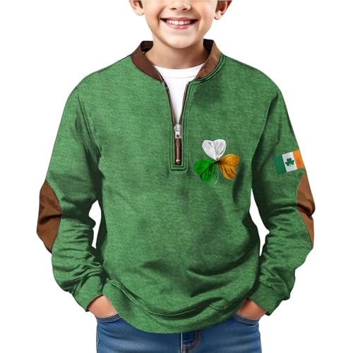 Sudadera con capucha para niños con diseño de trébol de la suerte, bandera irlandesa americana, trébol, camiseta casual, verde, 6-7 años