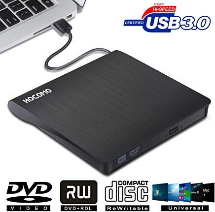 External DVD Drive for Laptop - USB 3.0 Portable Slim Burner Suitable for Compact Disc CD-R/DVD+R/DVD-R/DVD+R DL and Rewritable Disc CD-RW/DVD-RW/DVD+RW Black