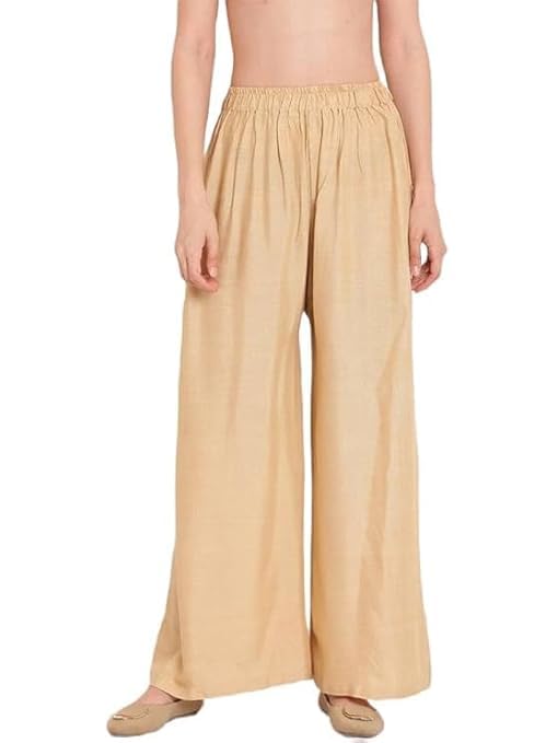 Image of Women's Solid Viscose Rayon Palazzo Pants | Wide Leg Loose Fit Trousers | Office, Casual Ethnic Bottom Wear | Combo Pack of 2