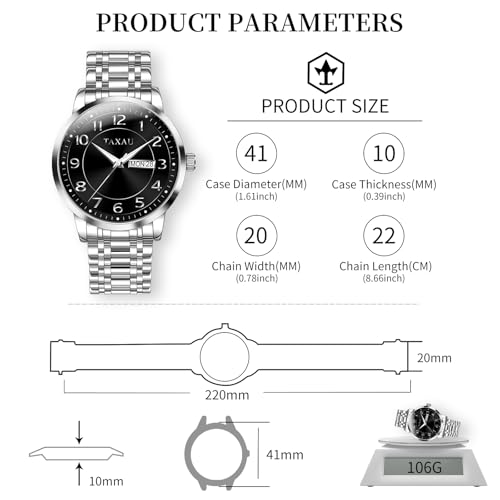 Stainless Steel Mens Watches with Day Date Quartz Analog Large Face Classic Watch Arabic Numerals Dress Luminous Rlojes para Hombres4