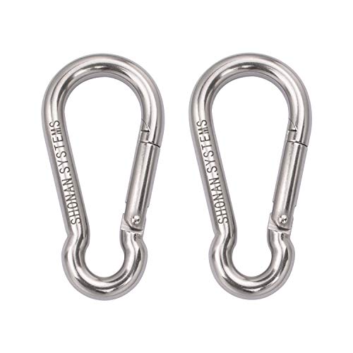 SHONAN.SYSTEMS 4 Inch Carabiner Clips- 2 Pack Heavy Duty Stainless Steel Spring Snap Hook D Ring Carabiners for Outdoor Camping, Swing, Hammock, Hiking, 400lbs Capacity