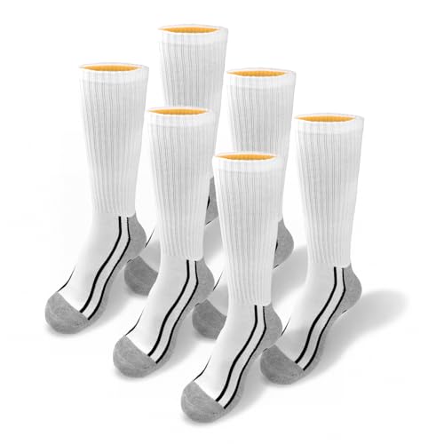Caterpillar Mens 6-Pack Half Cushioned Crew Socks White Logo Large