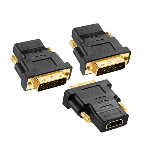 DVI to HDMI Adapter , Gold Plated DVI Male Video to 1080P HDMI Female Port Bi-Directional DVI-D (24+1) Converter Adapter Connector for HDTV, Plasma, DVD and Projector (3 of Pack)