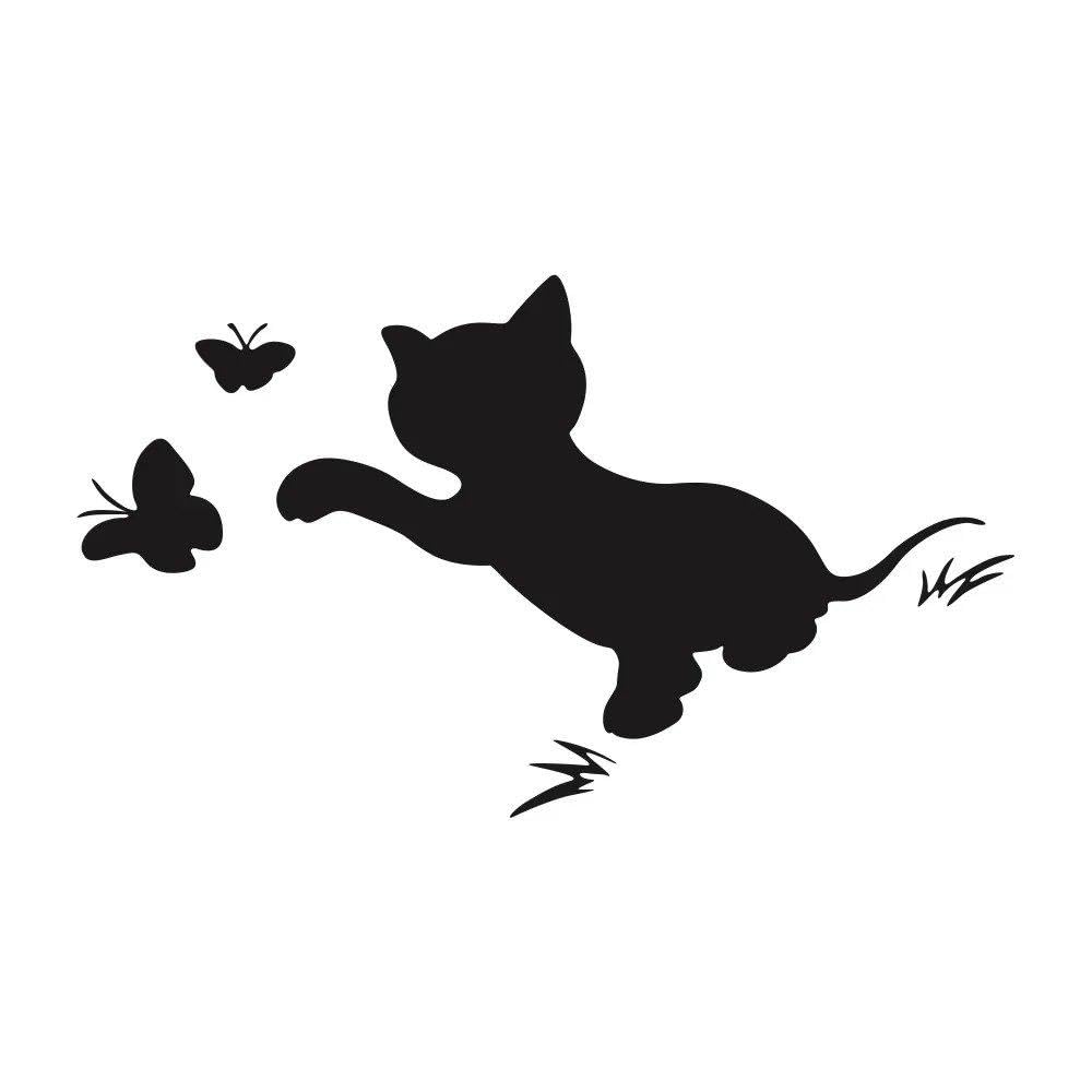 Dabhuoc Glossy Black Car Stickers Animal Cat Body Graphic Cat Catch Butterfly Vinyl Decal(,13.5X10cm)