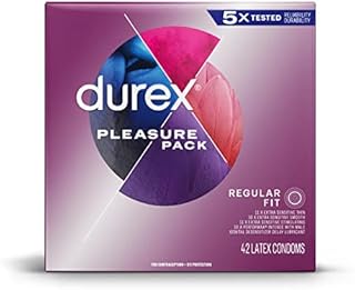 Durex Pleasure Pack Assorted Condoms, Exciting Mix of Sensation and Stimulation, Natural Rubber Latex Condoms for Men, Regular Fit, FSA & HSA Eligible, 42 Count (Packaging may Vary)