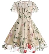 IDOPIP Embroidery Flower Girl Lace Dress for Kids Wedding Pageant Party First Communion Dresses P...