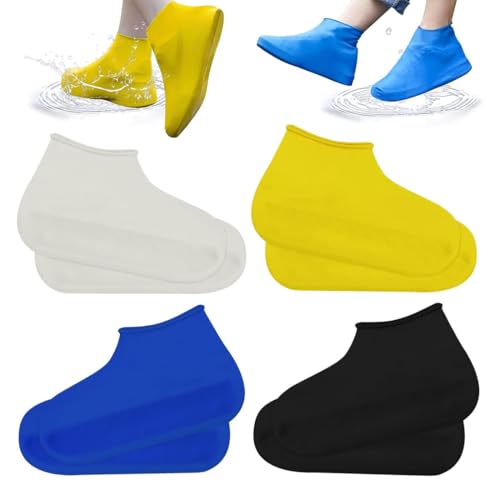 ZORVYN 4 Paar Silikon-Regenüberschuhe Wasserdichte Wiederverwendbare Rutschfeste Überschuhe für Regen Waschbar für Herren Damen Größe L