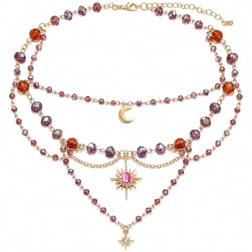 Collier multirangs pour femme, le cadeau bohème idéal avec sa lune et sa croix