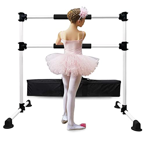 Updated Double Ballet Barre Portable 4FT Adjustable Ballet Barre Fitness Stretching Dancing Bar for Home Studio Adult and Kids (White Update)