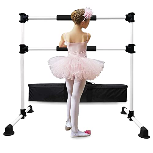 dancing bars - Updated Double Ballet Barre Portable 4FT Adjustable Ballet Barre Fitness Stretching Dancing Bar for Home Studio Adult and Kids (White Update)