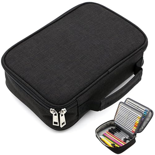 EUREKORA Große Federmäppchen Stiftetasche mit Tragegriff 72 Slot Schlamppermäppchen mit Fächer für Mädchen Jungen Erwachsene Büros und Schulen Schwarz