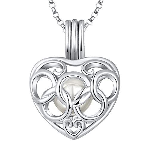 Jo Wisdom Women Pearl Cage Locket Necklace,925 Sterling Silver Heart ​Design 8Mm Pearl Cage Locket Pendants,Jewelry For Women #TOP29