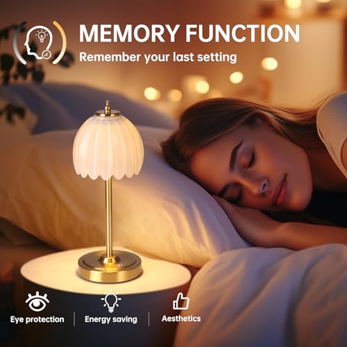 Image of Shenmoyl Set of 2 Tulip Table Lamp with 5000mAh Battery & Touch Control, Cordless Table Lamp with 3 Colors, Dimmable Rechargeable Table Lamps for Bedroom, Living Room, Entryways (White Tulip)