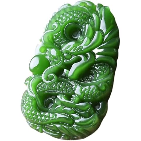 yigedan Natural Green Hand-Carved Jasper Jade Pendant Dragon Necklace Cover